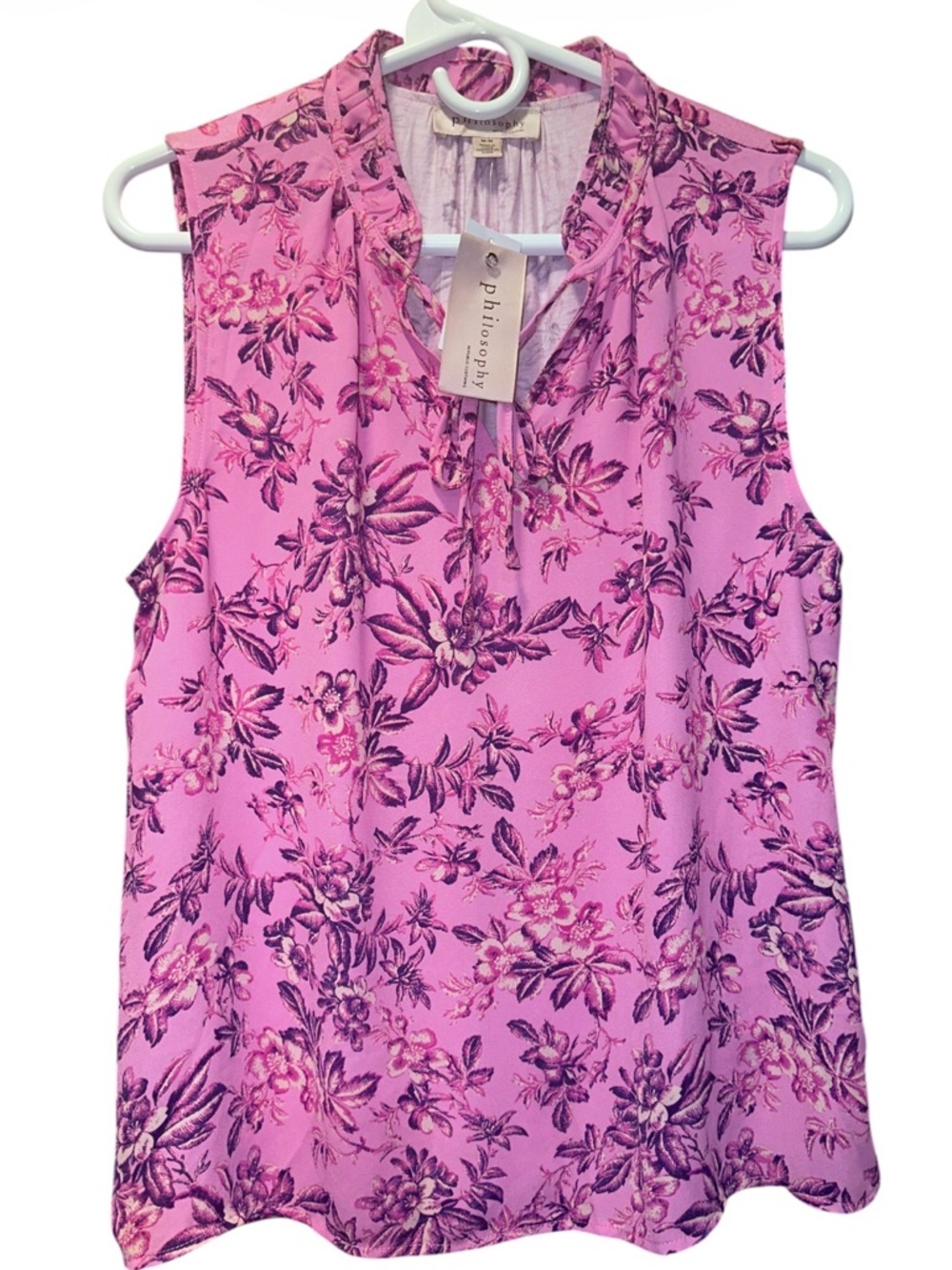 Philosophy Pink Floral Tie-Neck Sleeveless Blouse